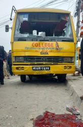 वीरगन्जस्थित तेजस स्कुलको बसले साईकल यात्रीलाई ठक्कर दिदाँ यात्रुको मृत्यु 
