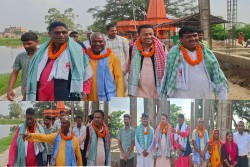 निर्माणाधीन कृष्ण मन्दिरको मन्त्री तथा पूर्व मुख्यमन्त्रीद्वारा अवलोकन