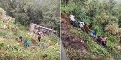 वाकोटमा बसले इभी भ्यानलाई ठक्कर दिँदा भिरबाट खस्यो, पाँच महिला घाइते