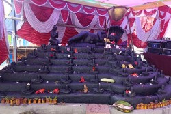 एउटै ढुङ्गामा १०८ शिवलिङ्गसहित नागको मूर्ति