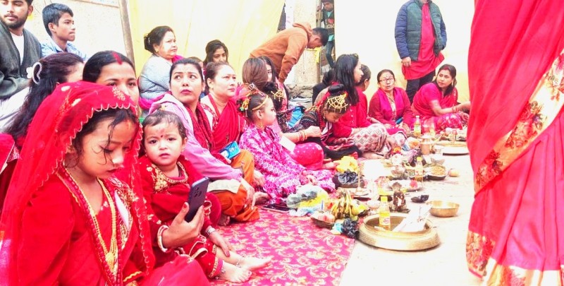 वीरगञ्जस्थित माईस्थानमा नेवार समुदायको सामुहिक ‘इहि’  सम्पन्न