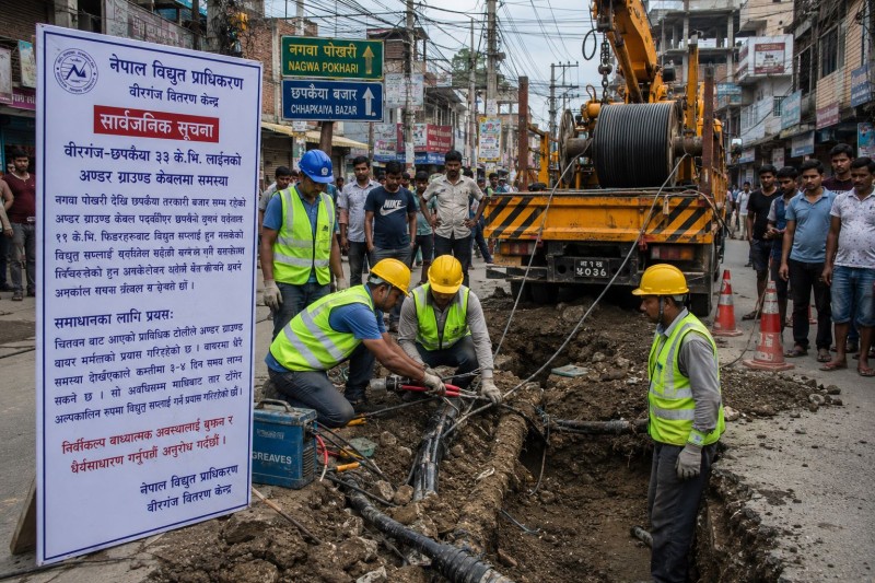 अन्डरग्राउन्ड केबलमा खराबी, वीरगञ्जका केही क्षेत्रमा दोस्रो दिन पनि विद्युत अवरुद्ध