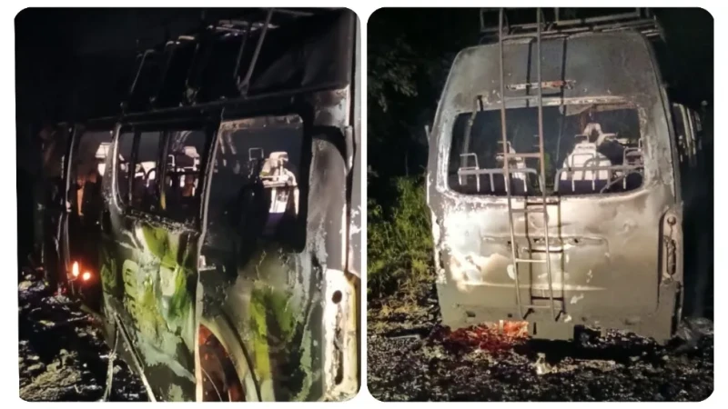 बाराको पथलैया–निजगढ सडकमा इभी हाइसमा अचानक आगलागी, १४ यात्रु सुरक्षित