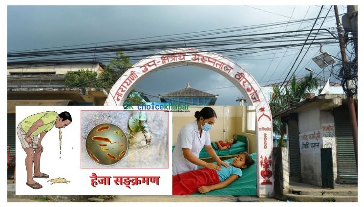 वीरगञ्जमा झाडा–पखालाको प्रकोप, नारायणी अस्पतालमा १२ जनामा हैजा पुष्टि
